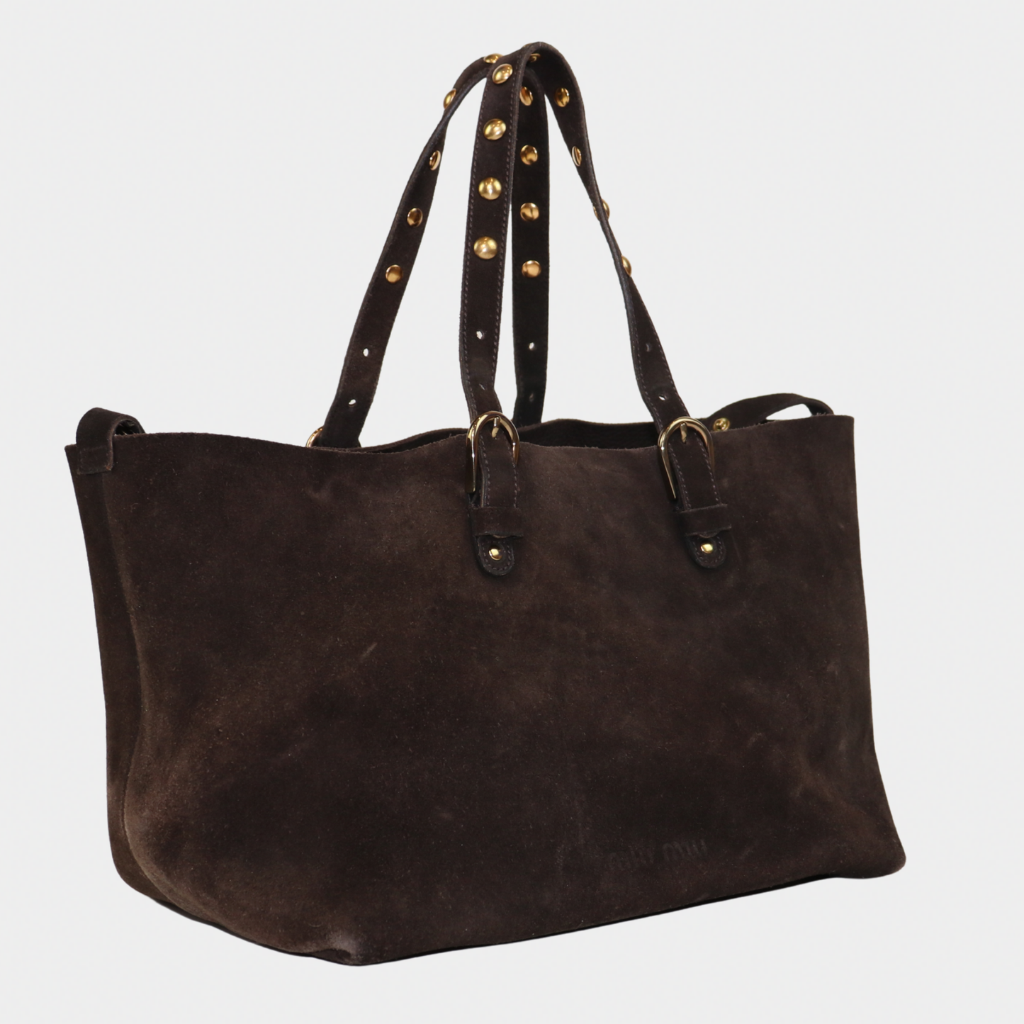 Miu Miu Brown Suede Studded Tote Bag