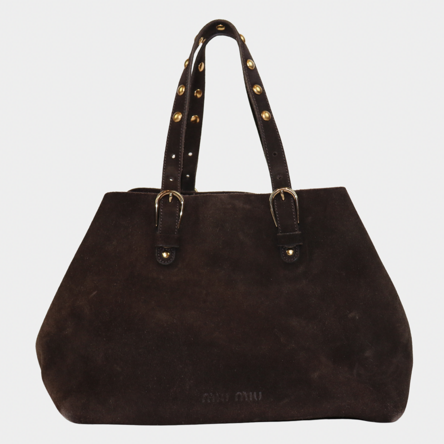 Miu Miu Brown Suede Studded Tote Bag