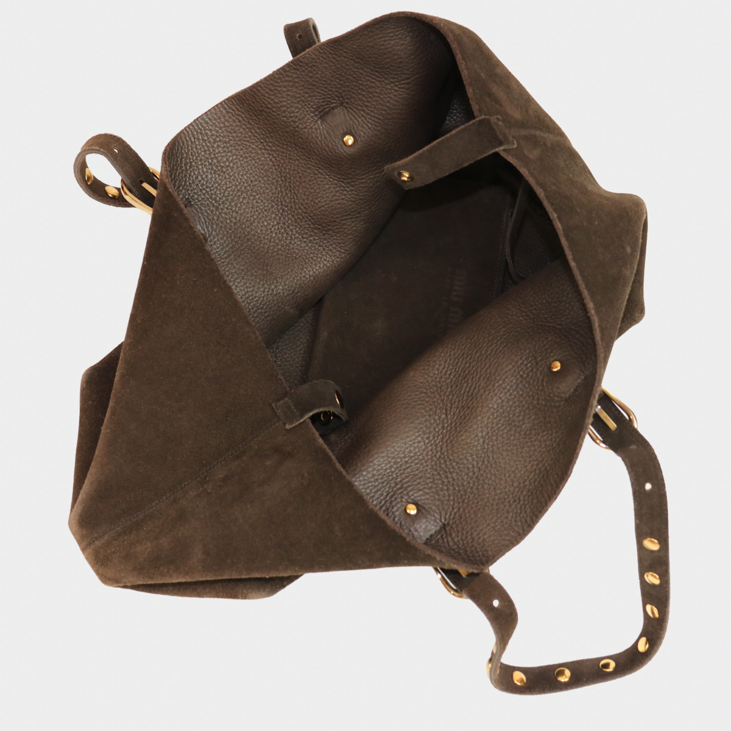 Miu Miu Brown Suede Studded Tote Bag