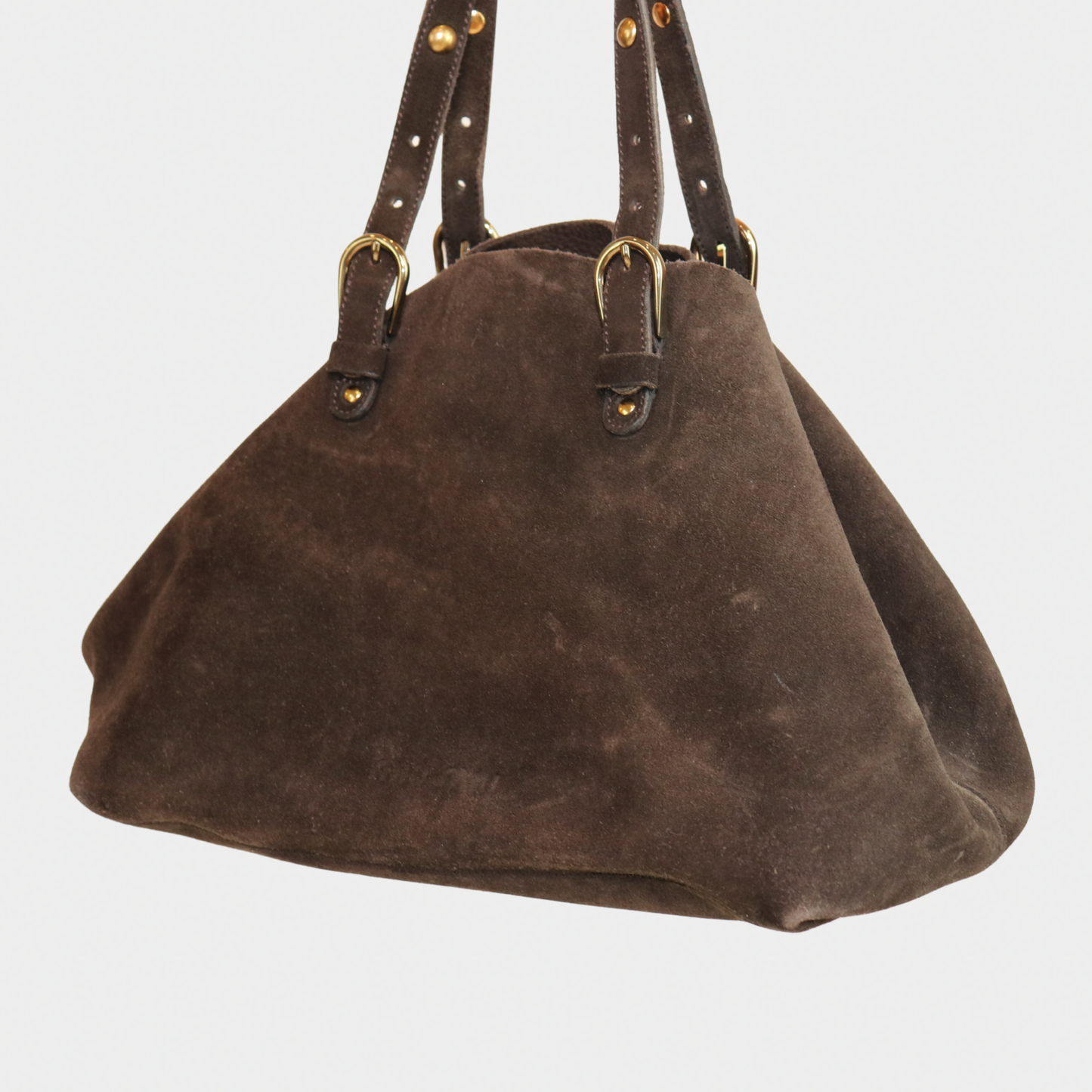 Miu Miu Brown Suede Studded Tote Bag