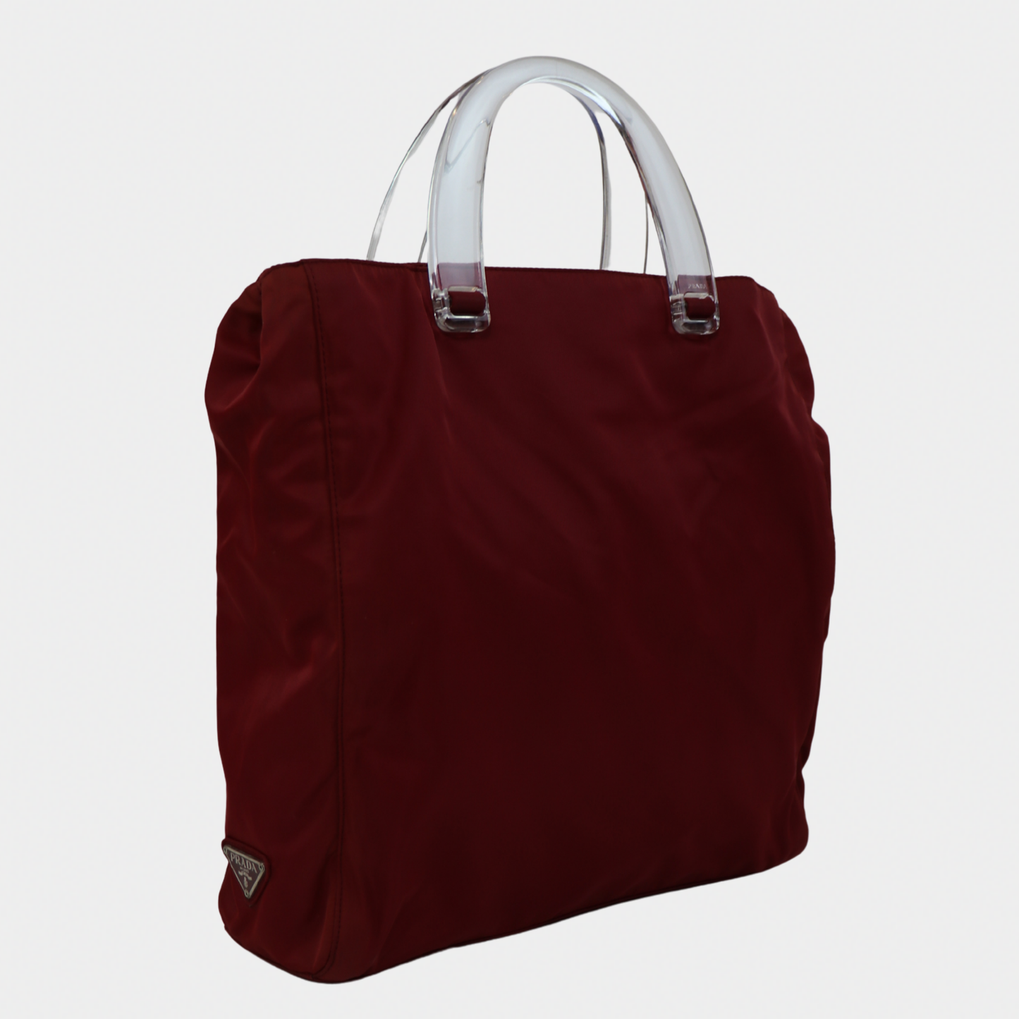 Prada Nylon Acrylic Handle Red Tote