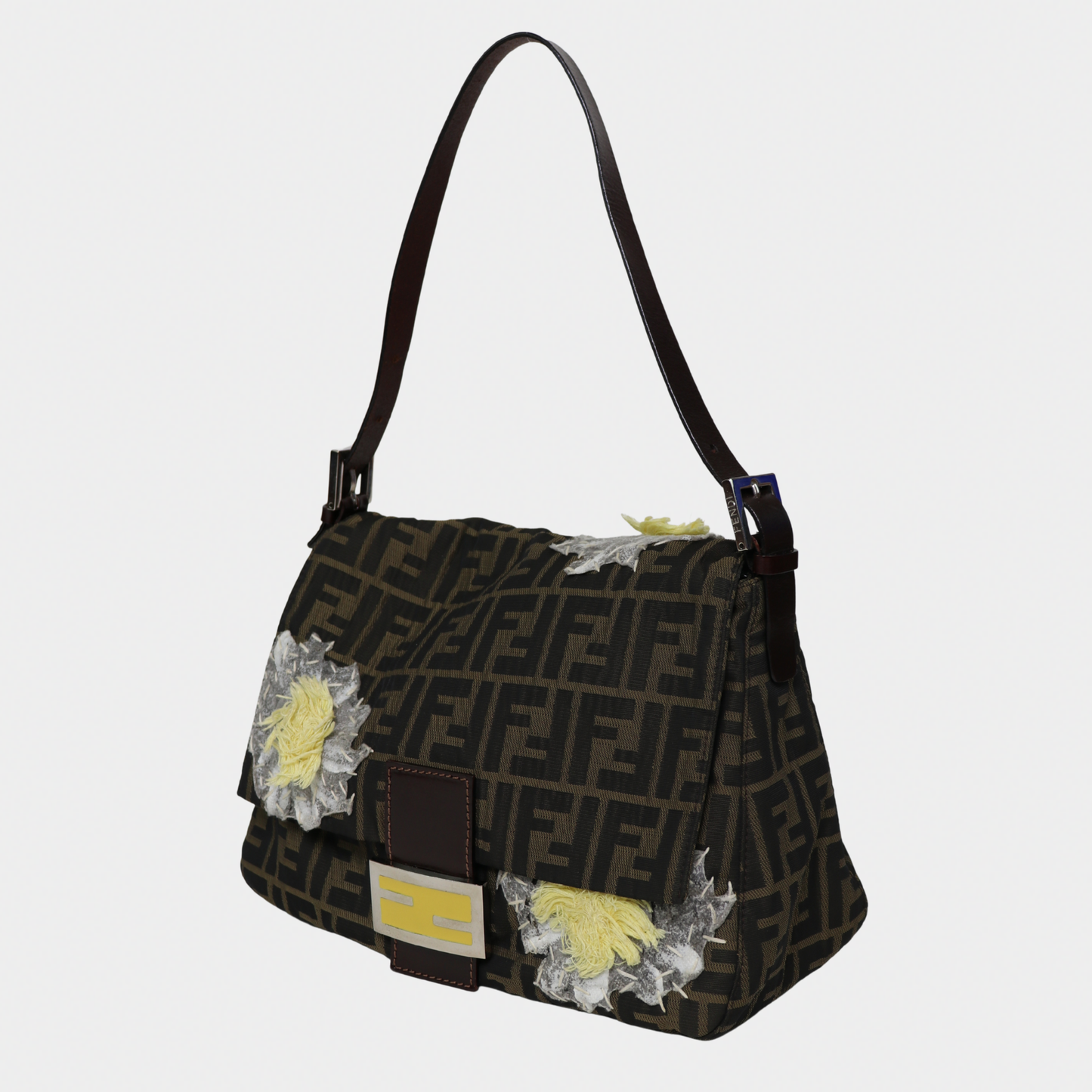 Floral Embroidered Fendi Mama Baguette Brown Monogram