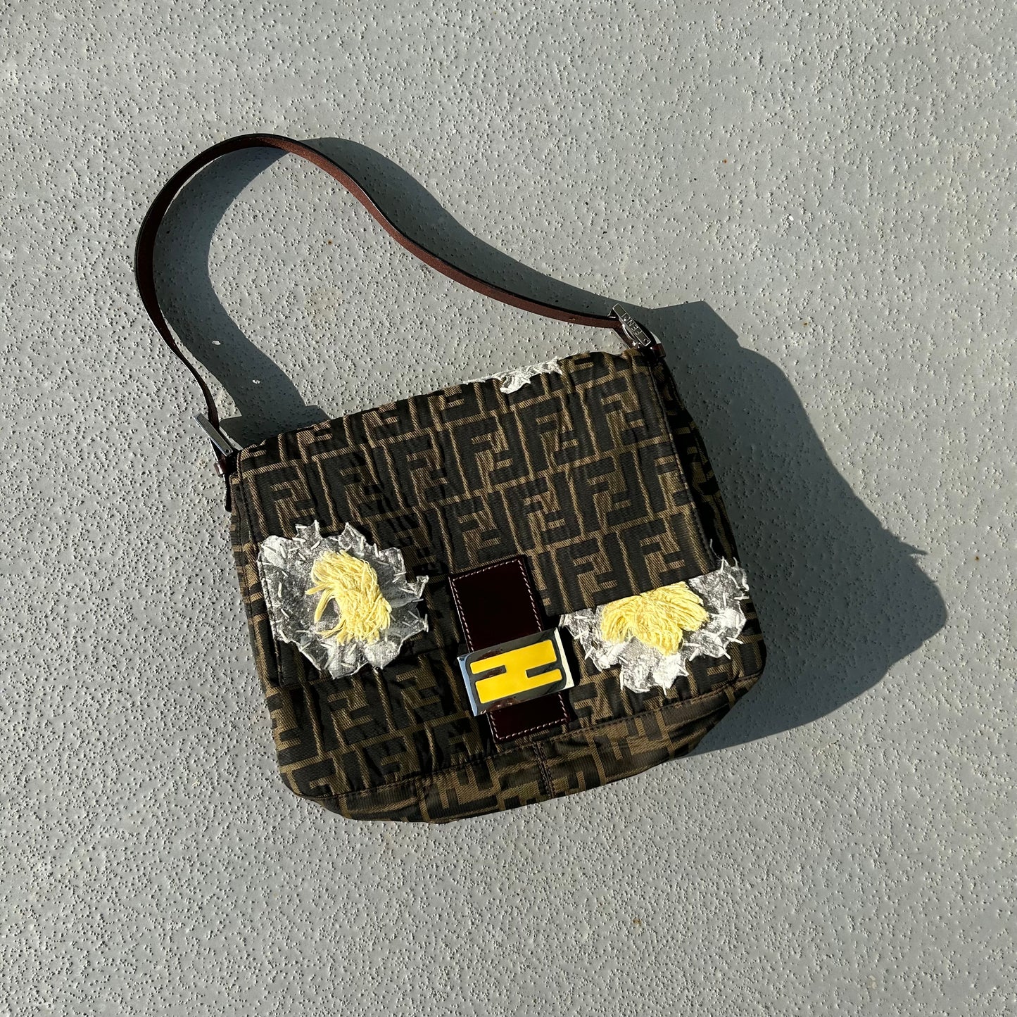 Floral Embroidered Fendi Mama Baguette Brown Monogram