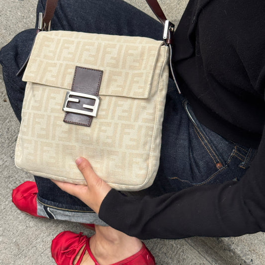 Fendi Zucca Cream Mamma Style Shoulder Bag