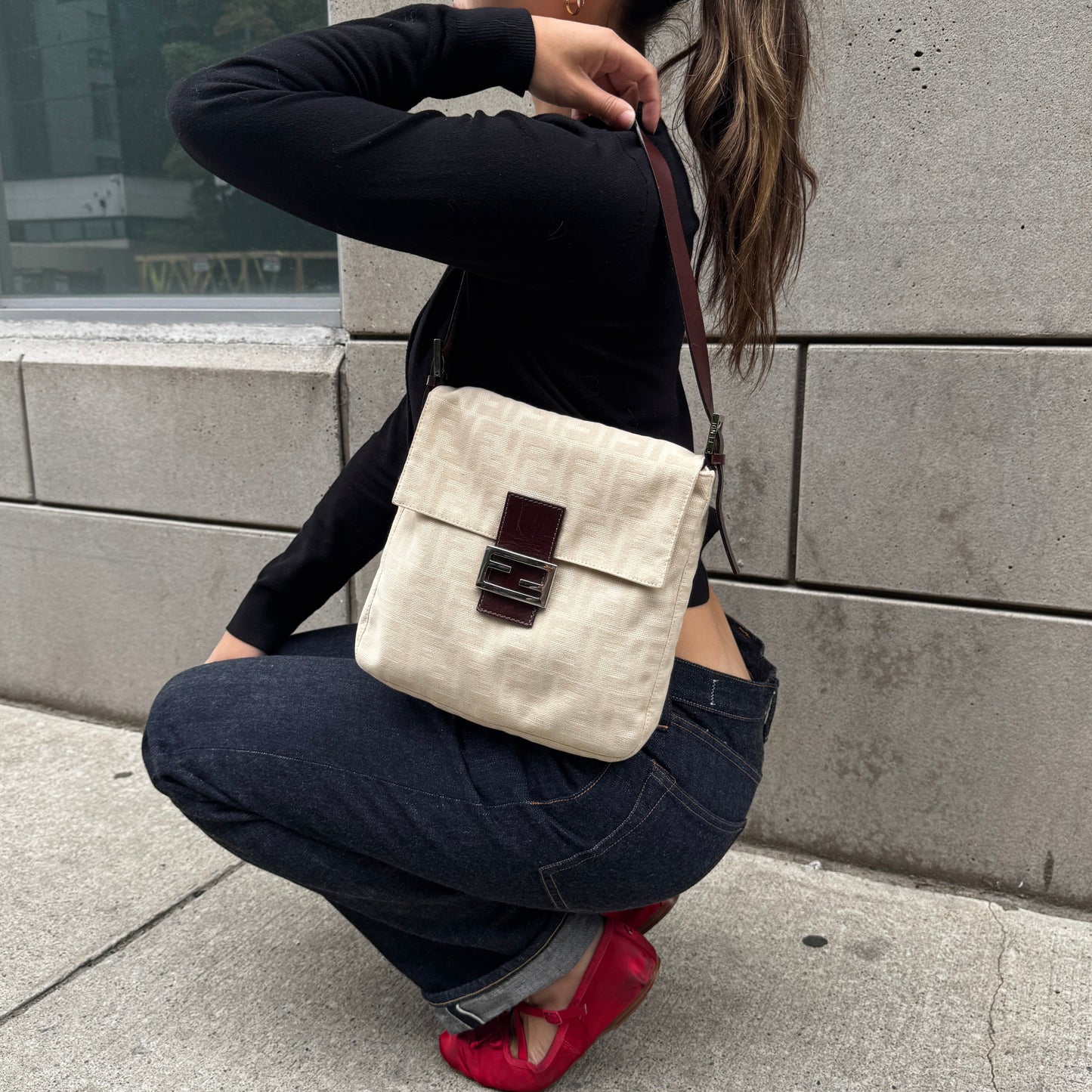 Fendi Zucca Cream Mamma Style Shoulder Bag