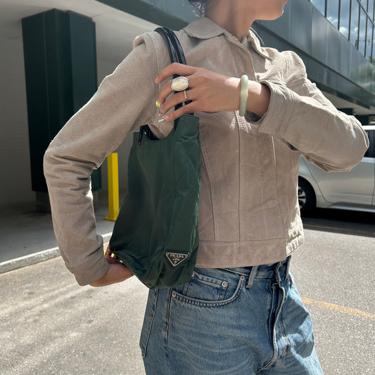 Green Prada Nylon Tote with Acrylic Handles