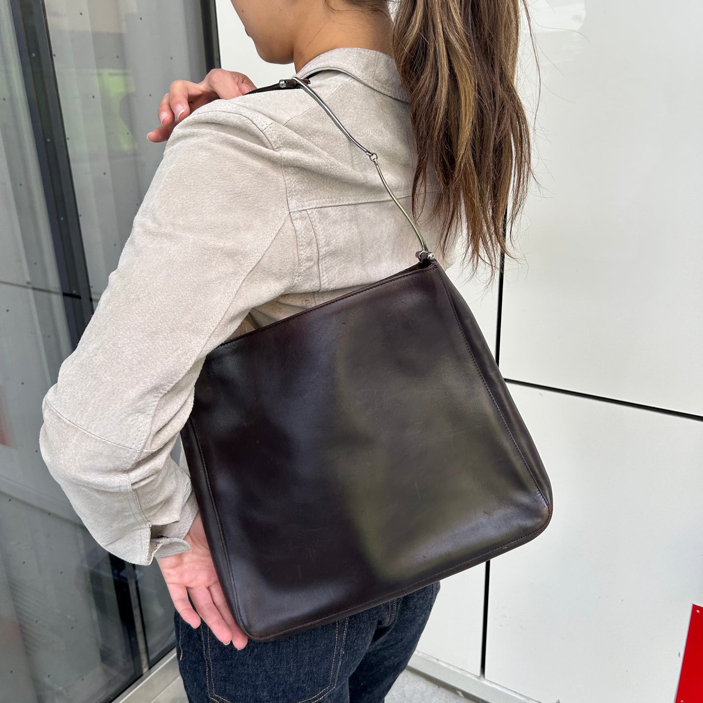 Gucci Metal Horsebit Handle Leather Tote