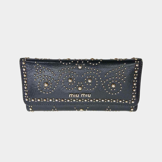 Miu Miu Studded Long Wallet Black