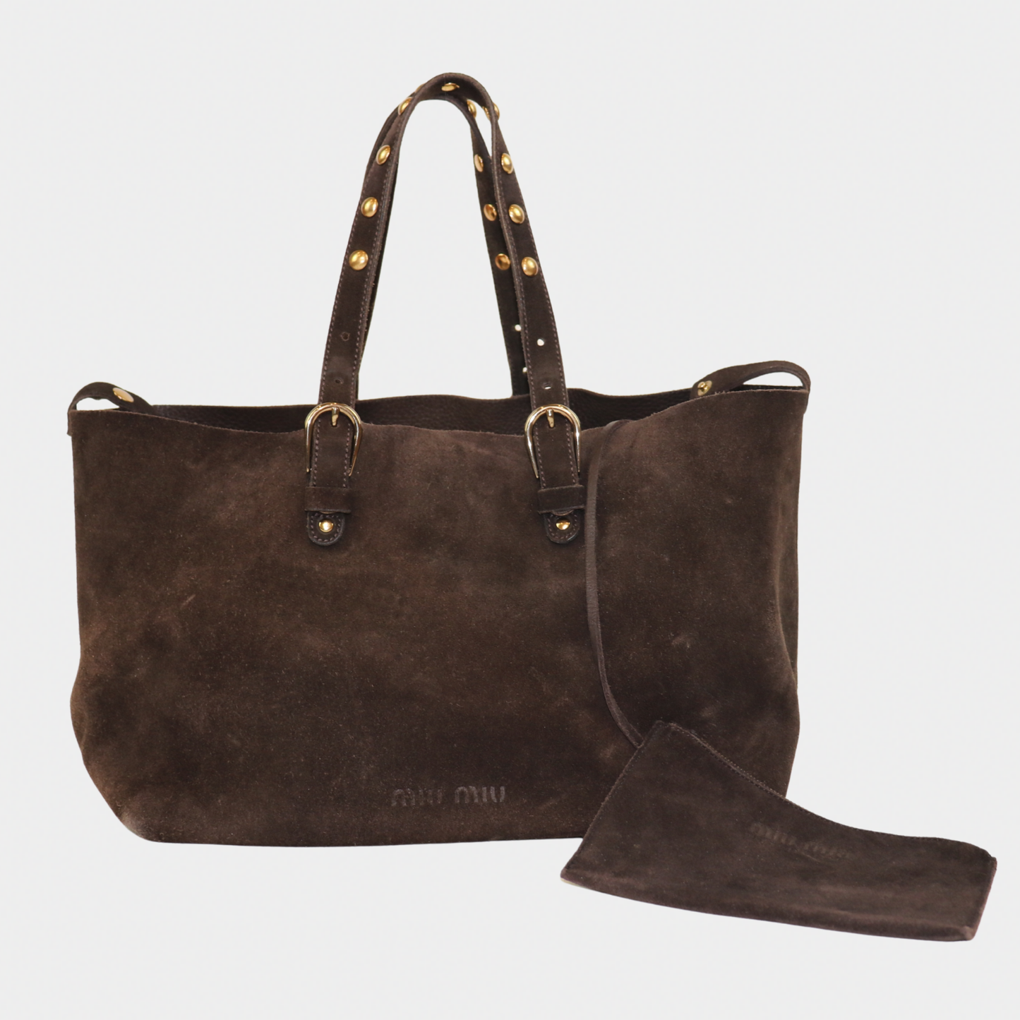 Miu Miu Brown Suede Studded Tote Bag