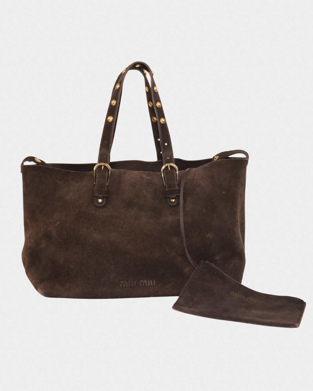 Miu Miu Brown Suede Studded Tote Bag