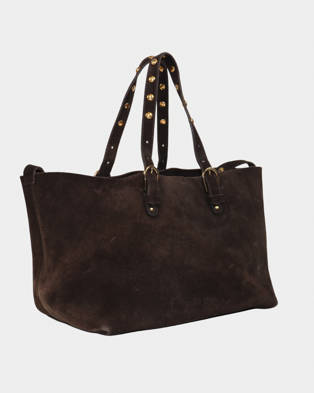 Miu Miu Brown Suede Studded Tote Bag