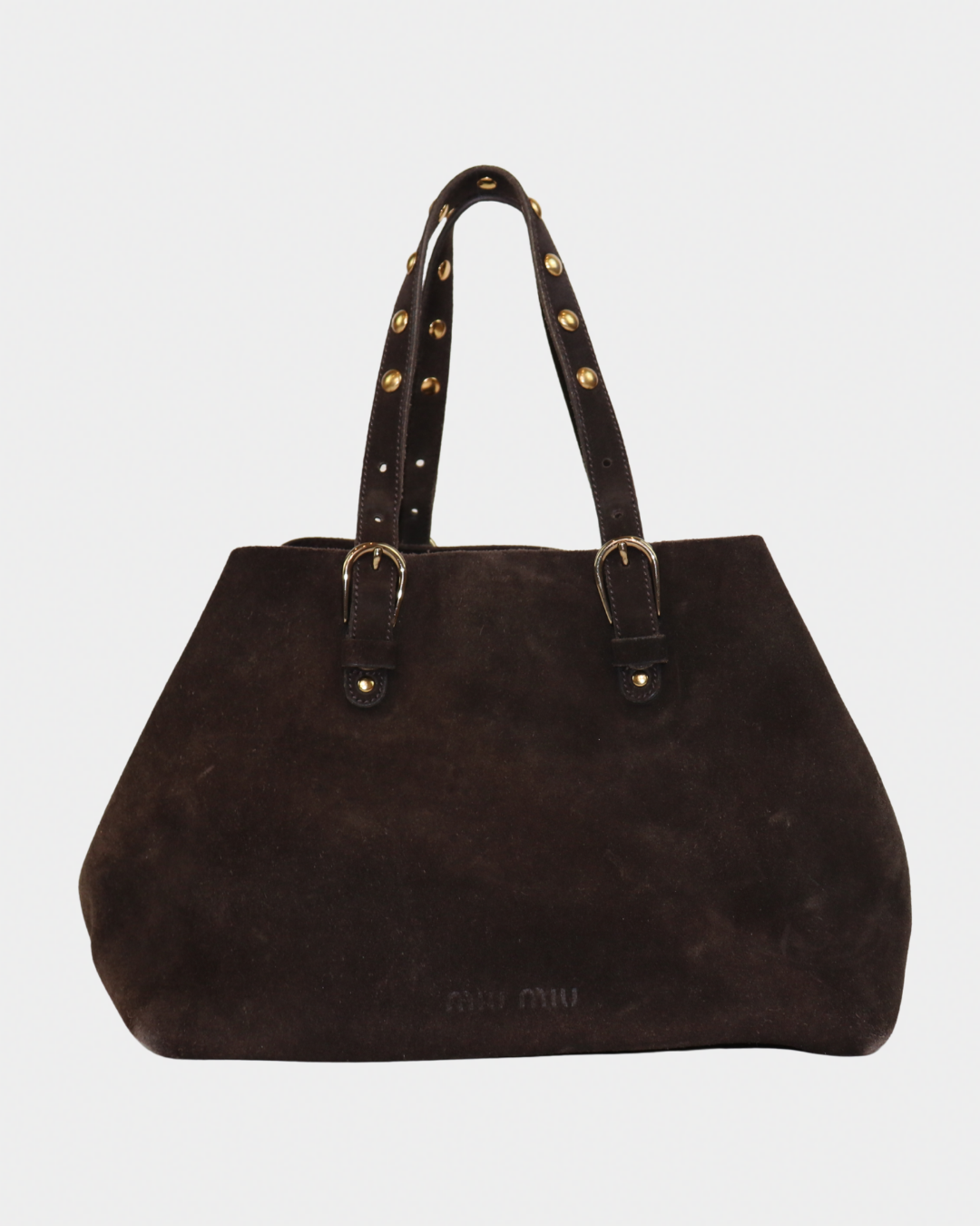 Miu Miu Brown Suede Studded Tote Bag