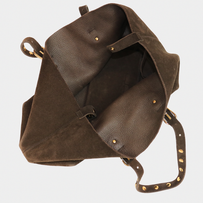 Miu Miu Brown Suede Studded Tote Bag