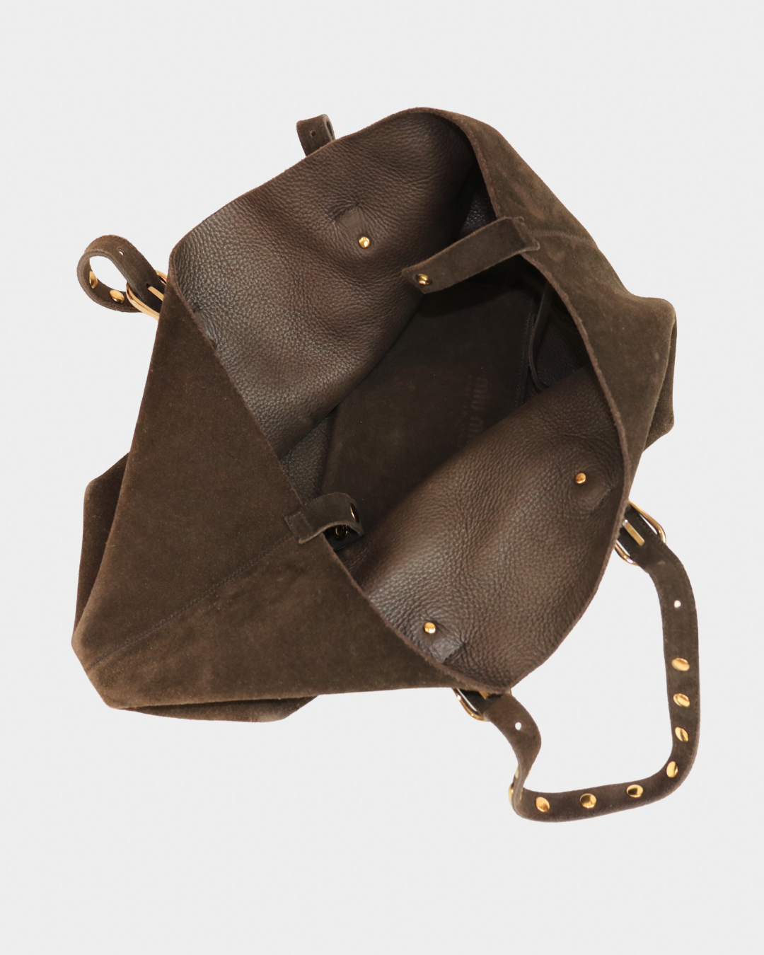 Miu Miu Brown Suede Studded Tote Bag