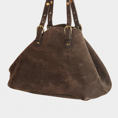 Miu Miu Brown Suede Studded Tote Bag