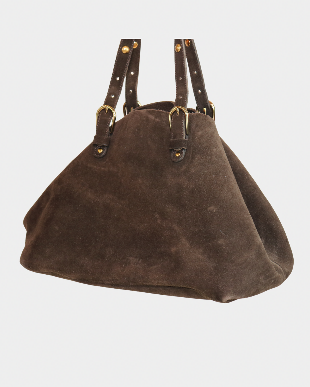 Miu Miu Brown Suede Studded Tote Bag