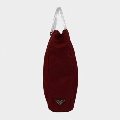 Prada Nylon Acrylic Handle Red Tote
