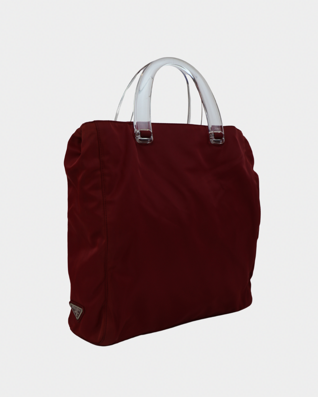 Prada Nylon Acrylic Handle Red Tote