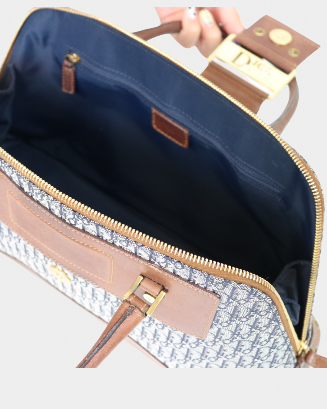 Christian Dior Navy Trotter Top Handle Bag