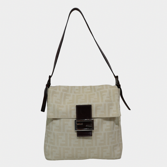 Fendi Zucca Cream Mamma Style Shoulder Bag