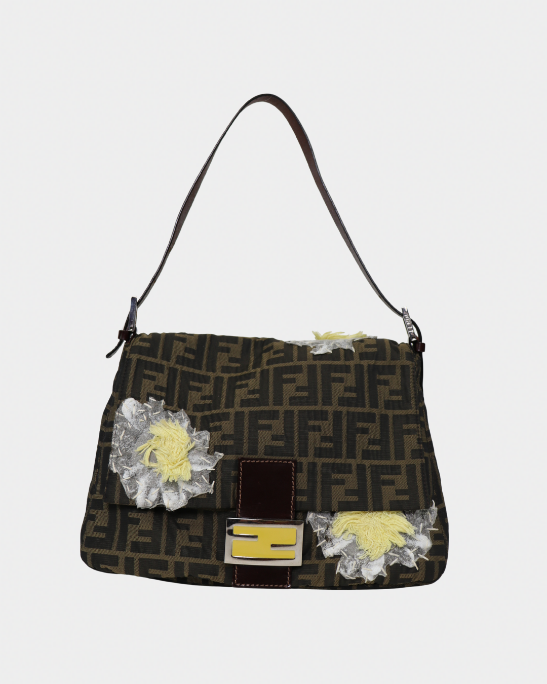 Floral Embroidered Fendi Mama Baguette Brown Monogram
