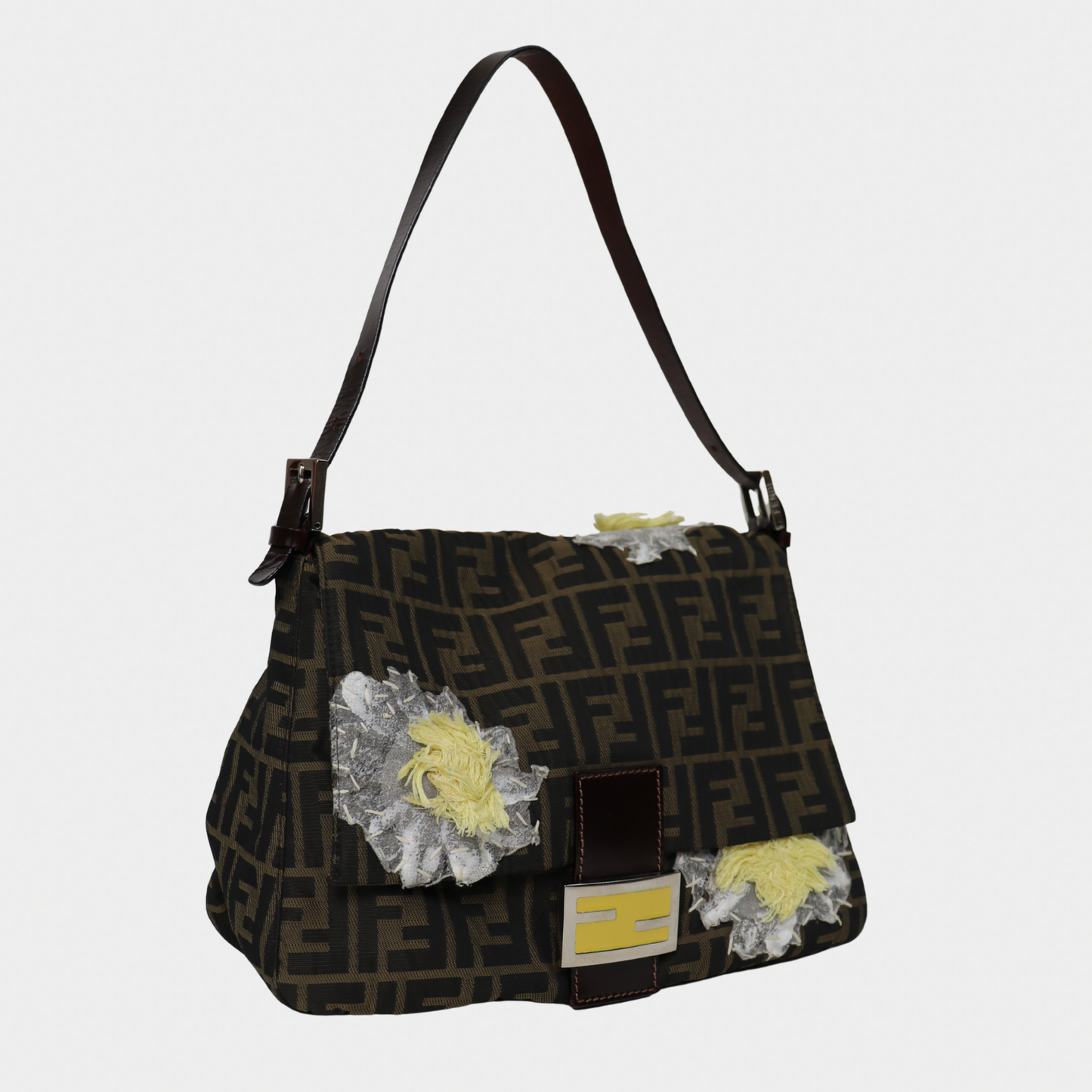 Floral Embroidered Fendi Mama Baguette Brown Monogram