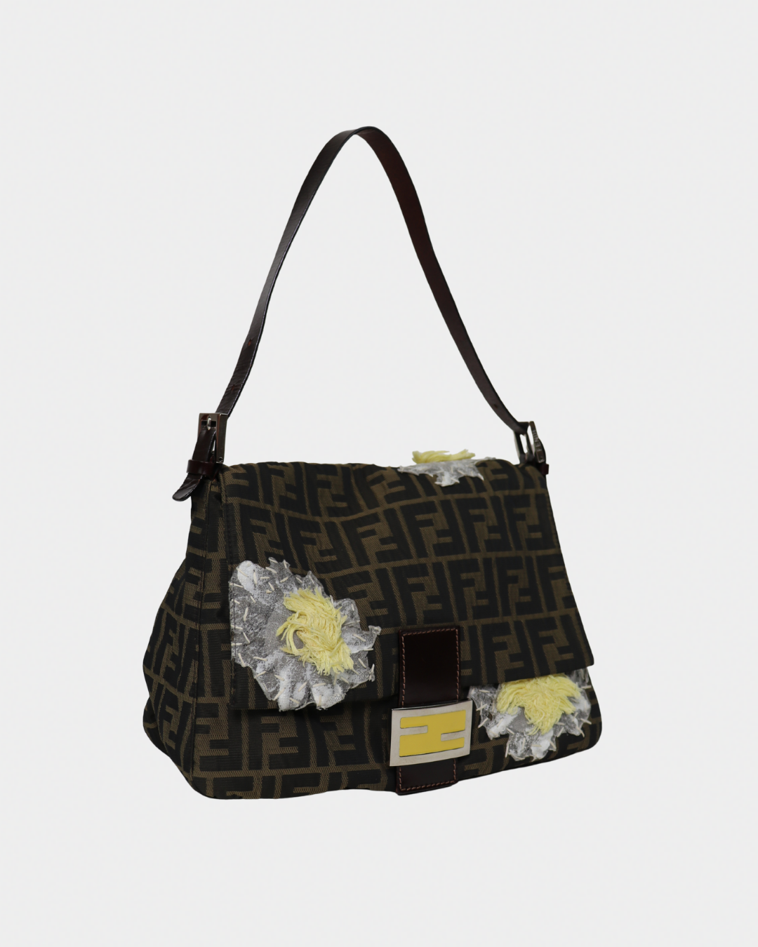 Floral Embroidered Fendi Mama Baguette Brown Monogram