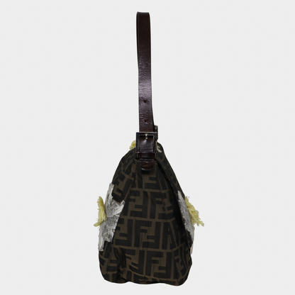 Floral Embroidered Fendi Mama Baguette Brown Monogram