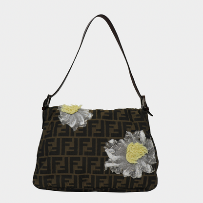 Floral Embroidered Fendi Mama Baguette Brown Monogram