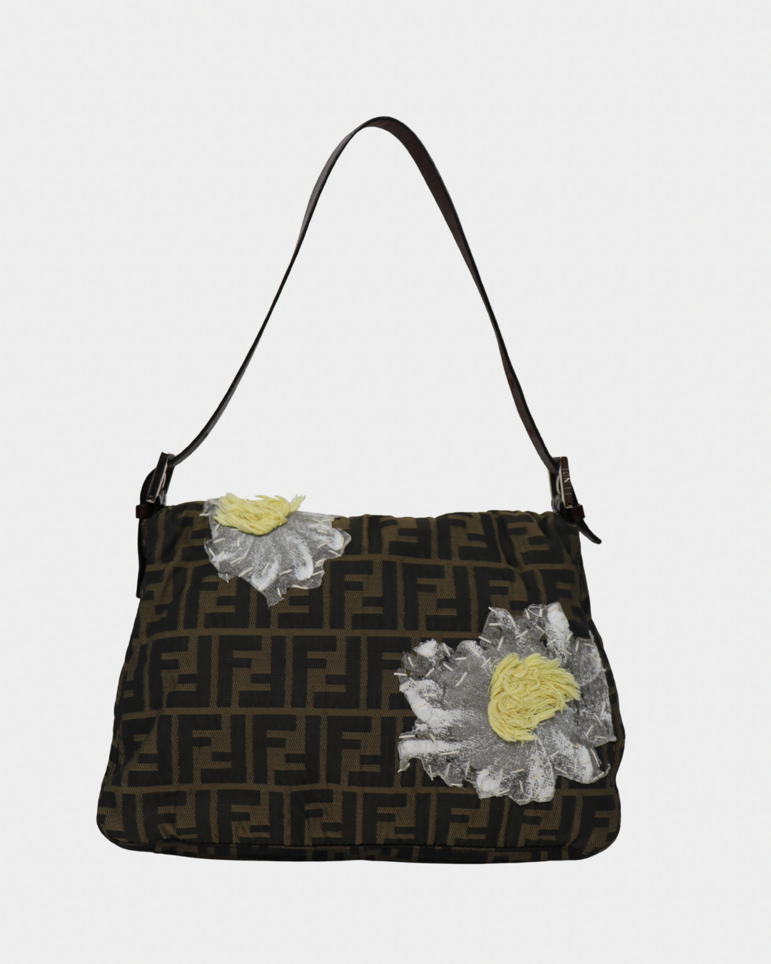 Floral Embroidered Fendi Mama Baguette Brown Monogram