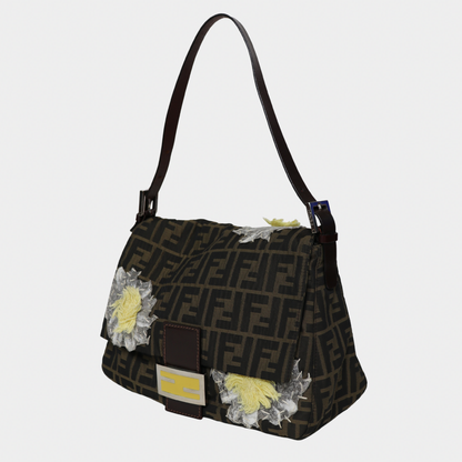 Floral Embroidered Fendi Mama Baguette Brown Monogram