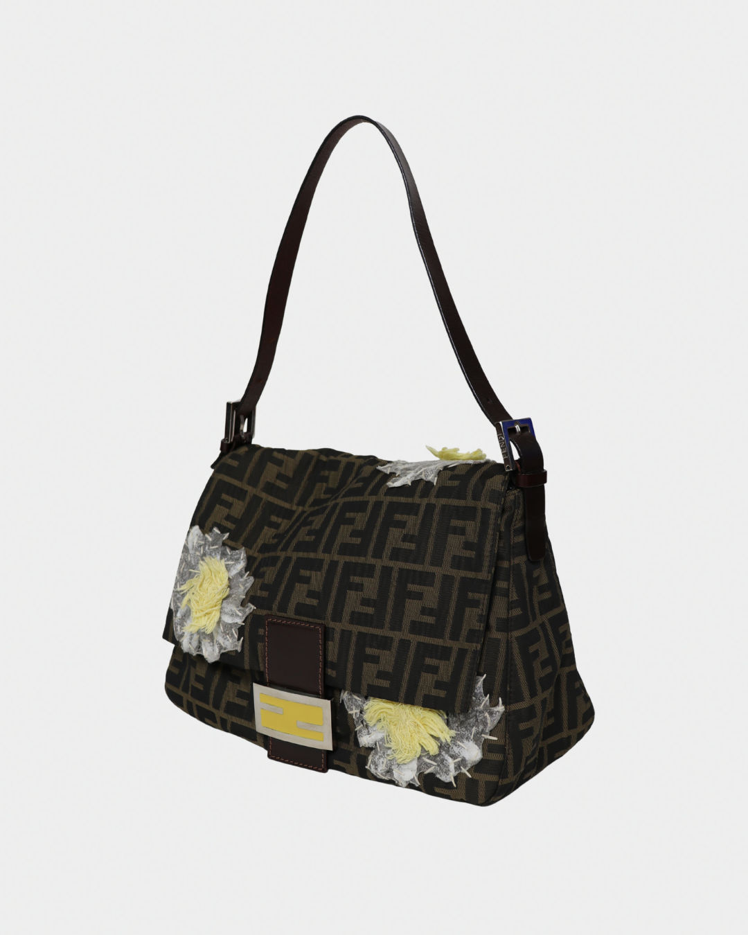 Floral Embroidered Fendi Mama Baguette Brown Monogram