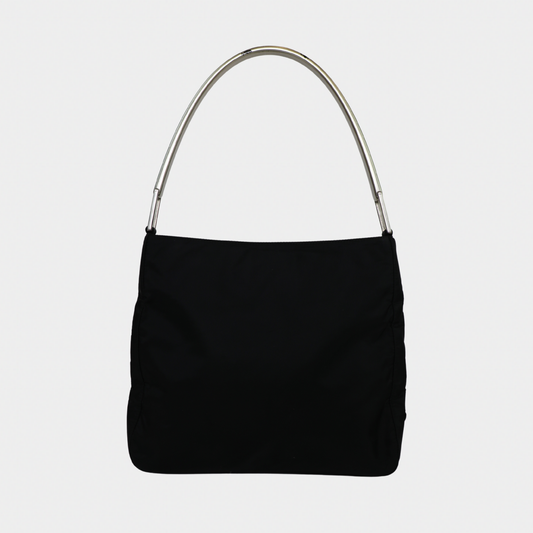Prada Nylon Silver Acrylic Strap Shoulder Bag