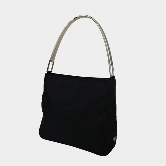 Prada Nylon Silver Acrylic Strap Shoulder Bag