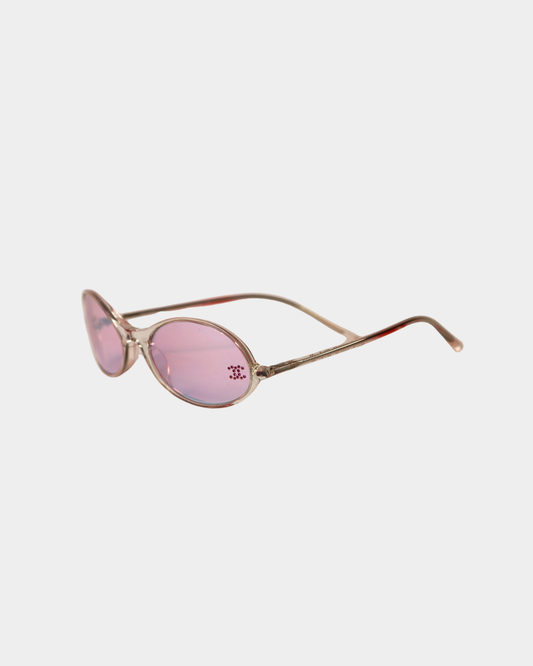 Chanel 2000s Rhinestone CC Oval Sunglasses