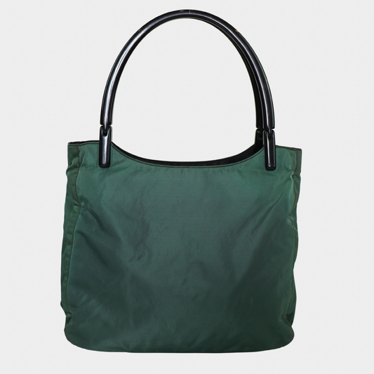 Green Prada Nylon Tote with Acrylic Handles