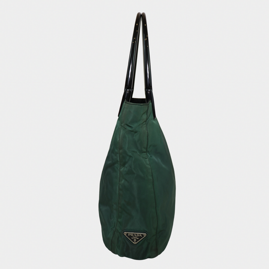 Green Prada Nylon Tote with Acrylic Handles