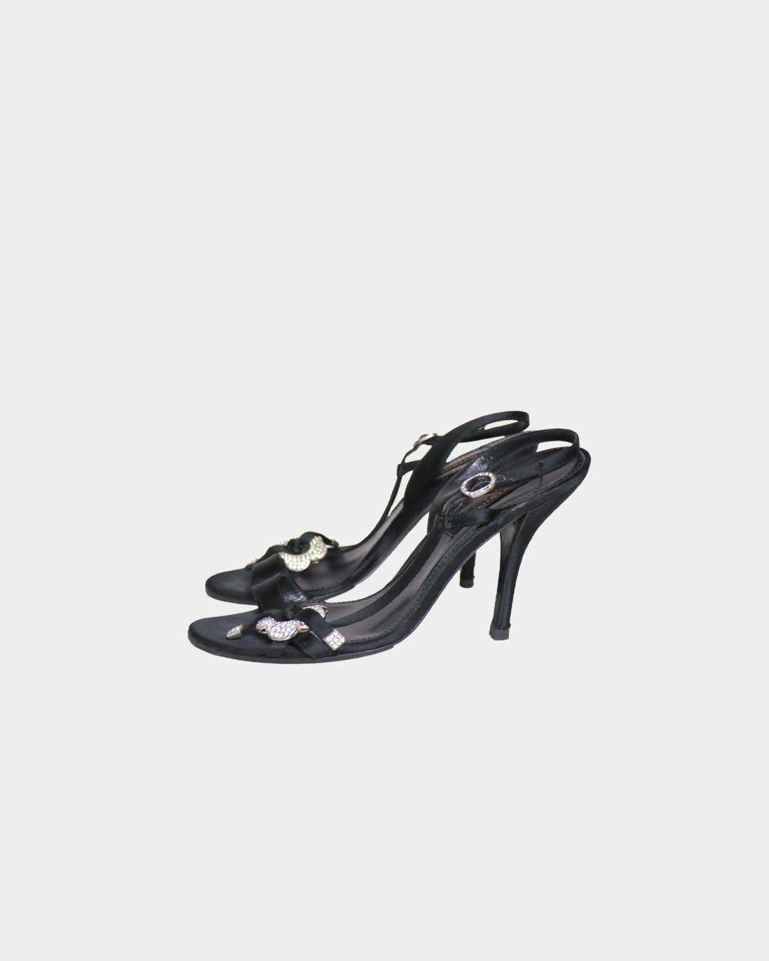 Sergio Rossi Black Flower Crystal Sling Back Heels