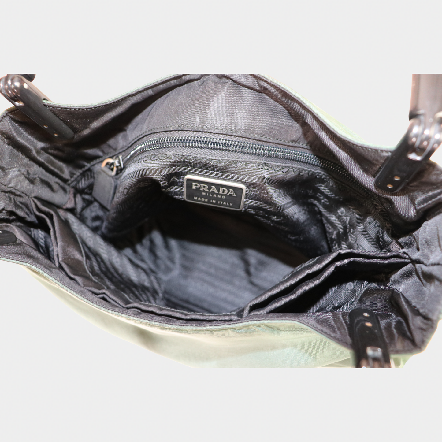 Green Prada Nylon Tote with Acrylic Handles