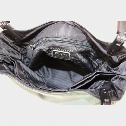 Green Prada Nylon Tote with Acrylic Handles
