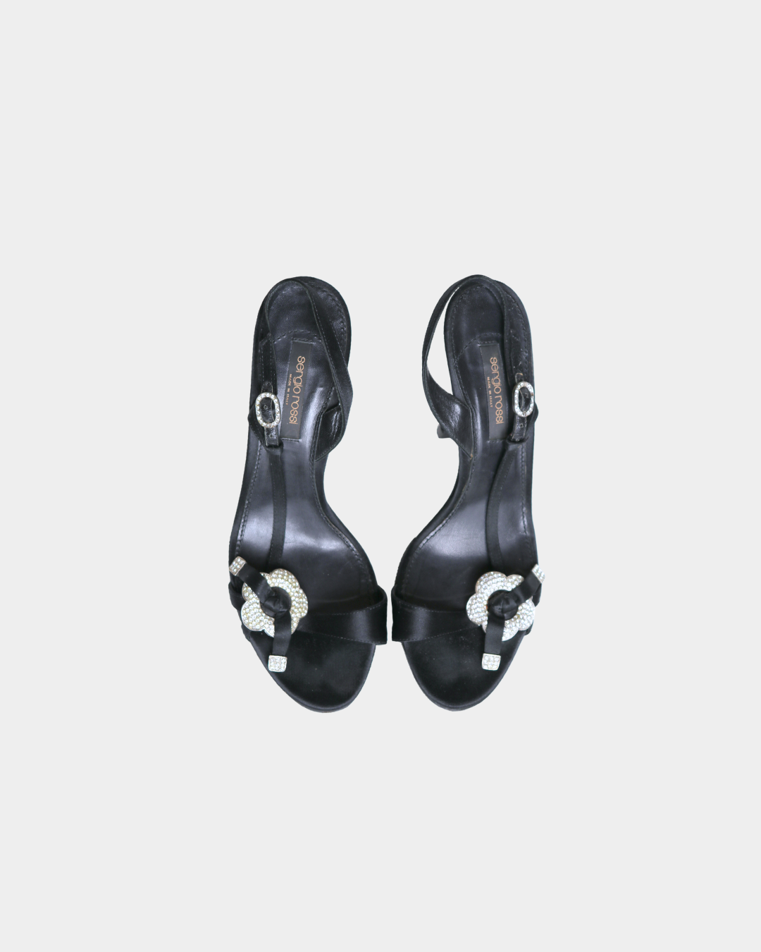 Sergio Rossi Black Flower Crystal Sling Back Heels