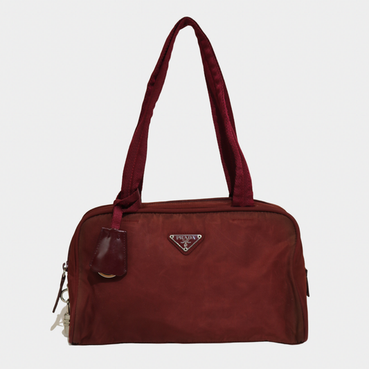 Prada Tessuto Nylon Burgundy Shoulder Bag