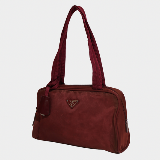 Prada Tessuto Nylon Burgundy Shoulder Bag