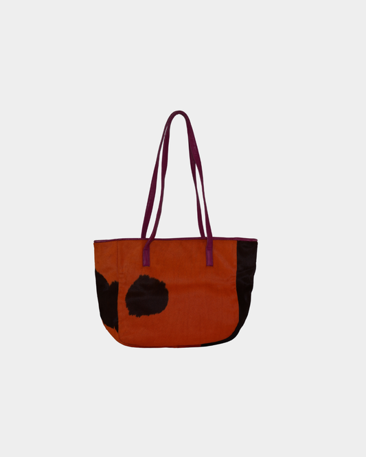 Orange Cow Print Pony Hair Tote Bag