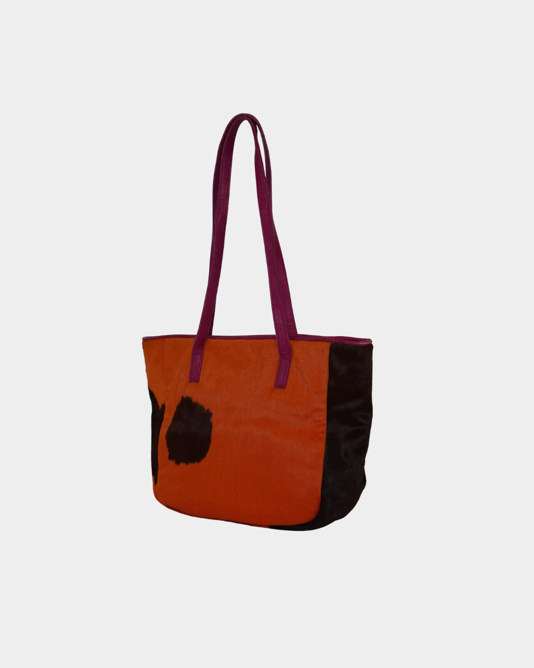 Orange Cow Print Pony Hair Tote Bag