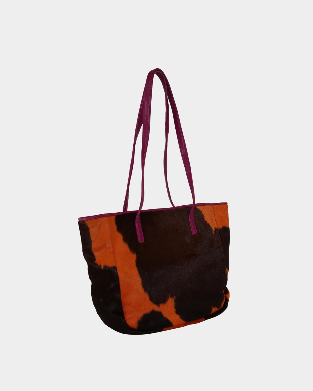 Orange Cow Print Pony Hair Tote Bag