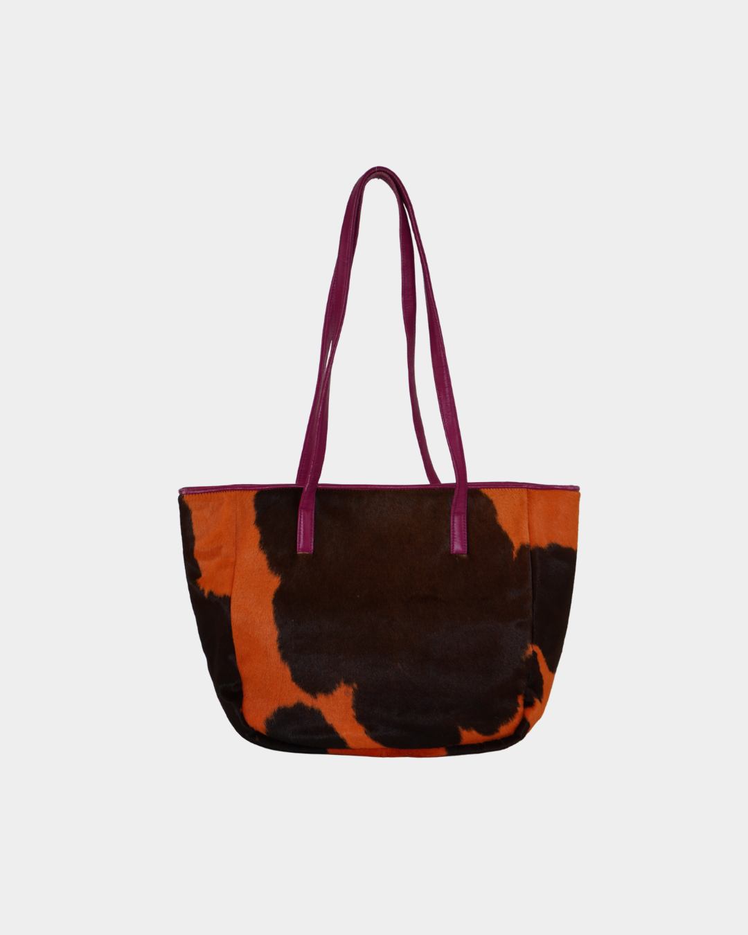 Orange Cow Print Pony Hair Tote Bag