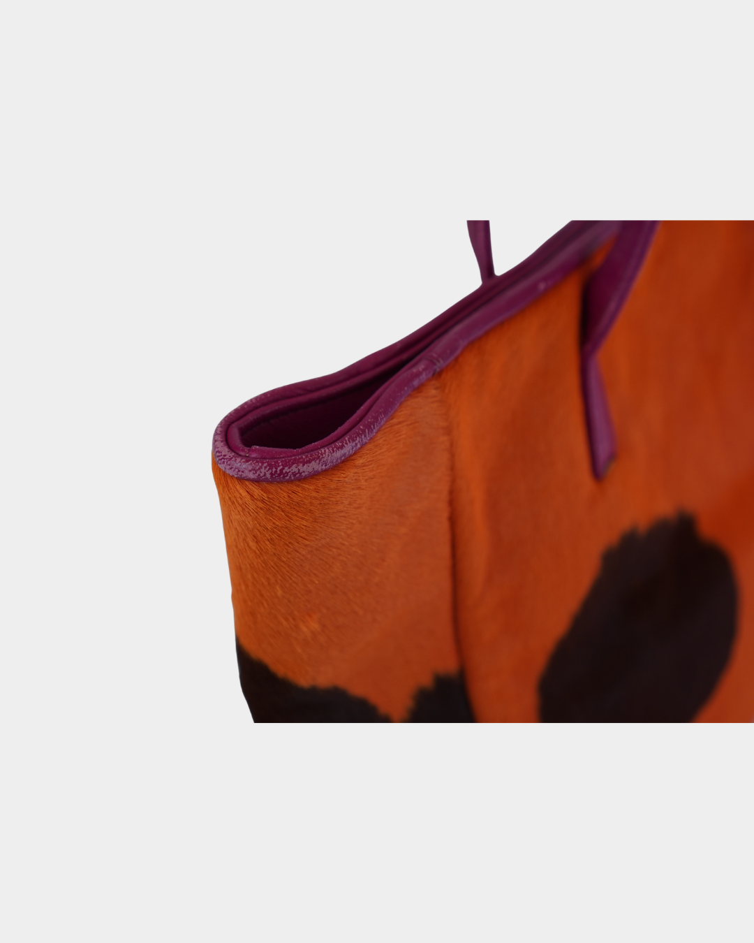 Orange Cow Print Pony Hair Tote Bag