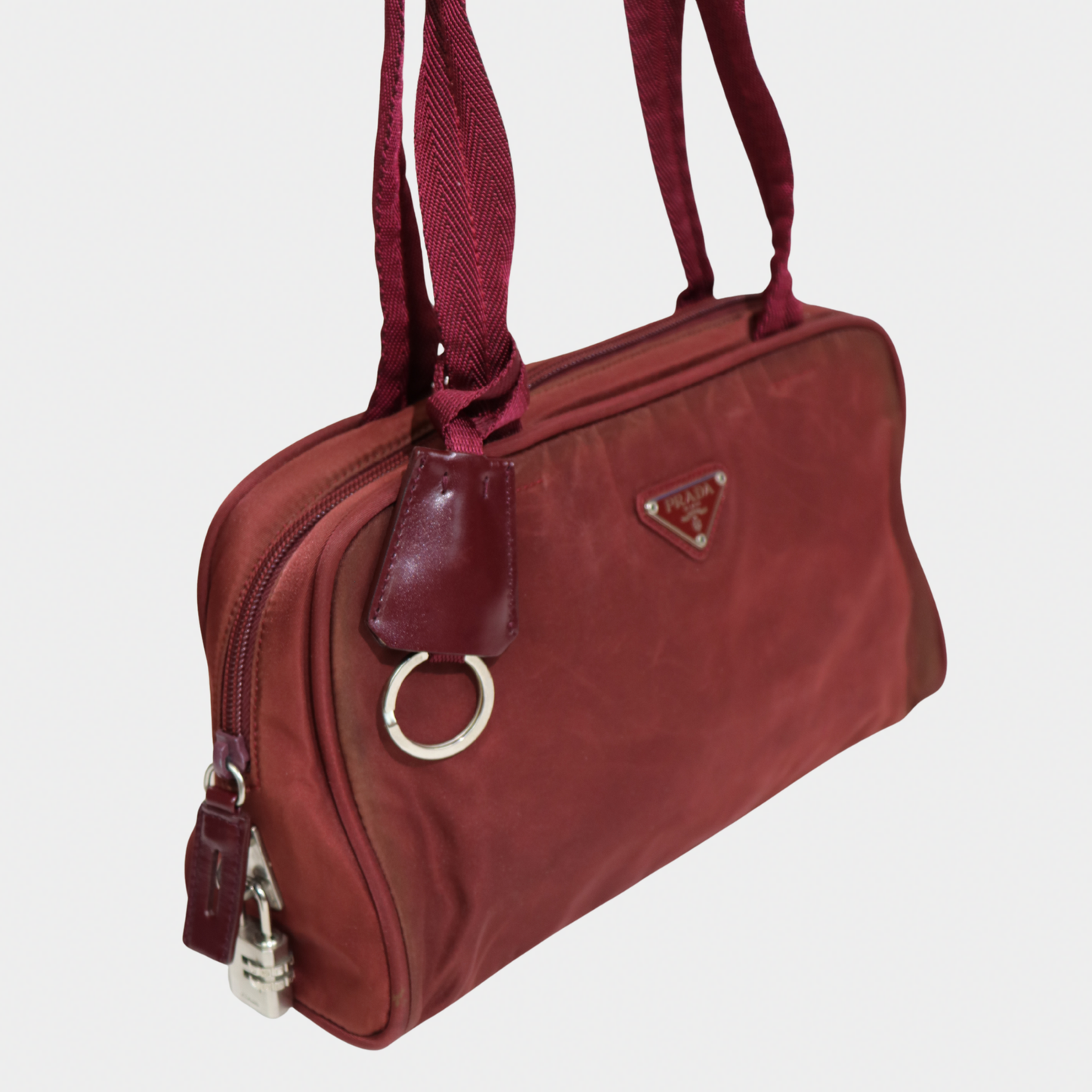 Prada Tessuto Nylon Burgundy Shoulder Bag