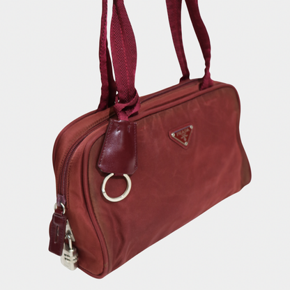 Prada Tessuto Nylon Burgundy Shoulder Bag